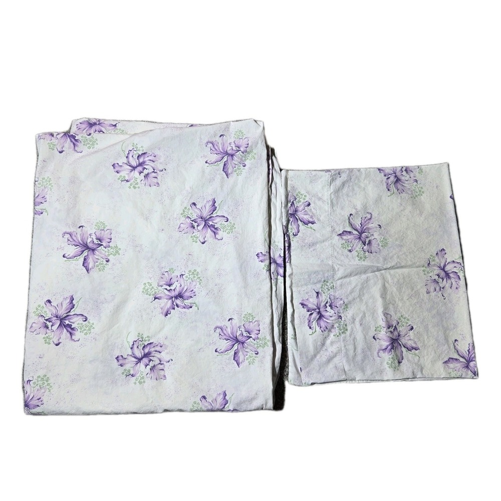 VTG Floral Flat‎ Sheet Penneys 81" X 108" Fits Double Bed 2 Pillowcases Lavender